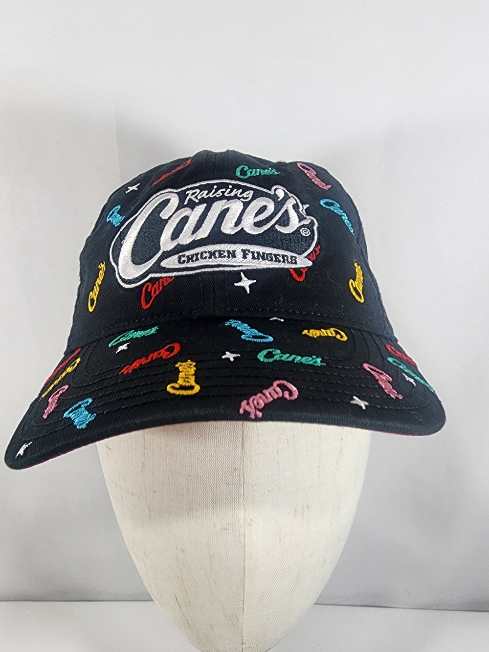Raising Canes Chicken Fingers Black Adjustable Cap Hat Embroidered NWOT